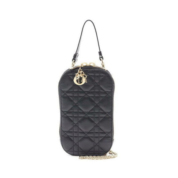 Dior Lady Phone Holder Cannage Handbag Leather Black - Picture 1 of 5
